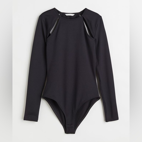 H&M Tops - H&M black ribbed long sleeve cutout bodysuit